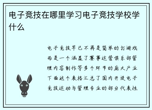 电子竞技在哪里学习电子竞技学校学什么